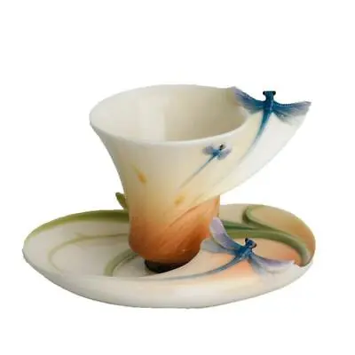Buy New Franz Beige,green,pink,blue Dragonfly Porcelain Teacup & Saucers Fz00883 • 144.56£