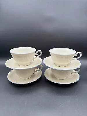 Buy VTG Seltmann Weiden White Porcelain W/Blue Trim 4 Settings Cup Saucer 8 Pieces B • 21.13£