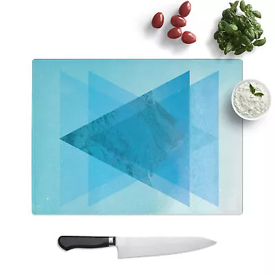 Buy Mountain Triangles Blue Chopping Board Kitchen Glass Protector Worktop Saver • 24.95£