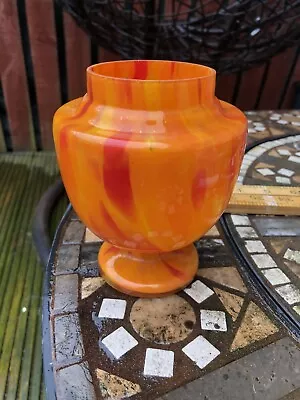 Buy Czech Art Deco Vintage Tango Orange Splatter Glass Vase Urn Decorative • 5£