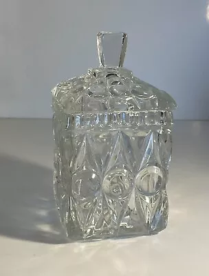 Buy Vintage Square Lidded Cut Glass Style Glass Jar With Spoon Gap • 2.75£