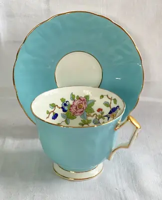 Buy Gorgeous Aynsley Tea Cup And Saucer, Bird, Flower, Blue, Gilt Edged • 15£