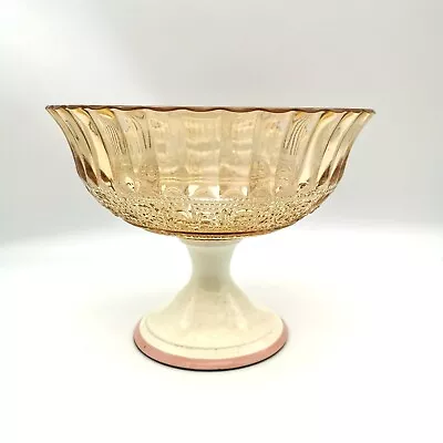 Buy Vintage 70s KIG Indonesia Pink Depression Glass Pedesal Fruit Bowl. Retro. • 31.50£