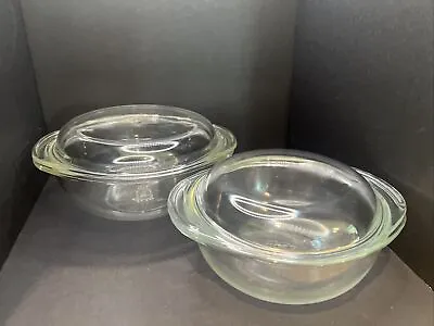 Buy 2 Vintage Pyrex Clear Glass Ovenware Bowls With Lids  Tab Handles • 19.05£