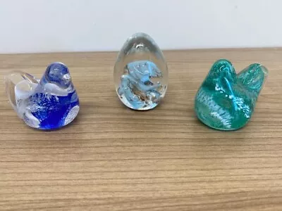 Buy Paperweights X 3 Isle Of Wight Glass 2 X Birds 1 X Egg Shape • 30£