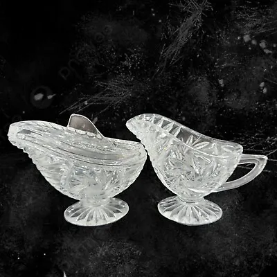 Buy Antique Clear Sugar And Creamer Set 2 Crystal Glass Kitchenware Decor Vintage • 26.56£