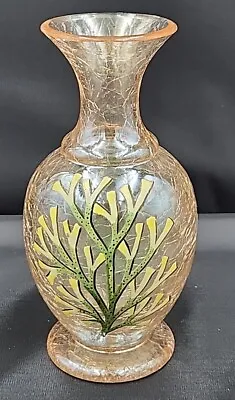 Buy Antique Moser Bohemian Amber Crackle Glass Vase 6 3/4  Enamel Seaweed Aquatic  • 320.16£