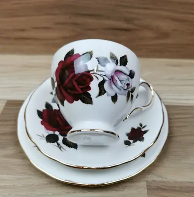 Buy Vintage Colclough  Amoretta Rose Red & White Roses  Bone China Tea Trio • 10.99£