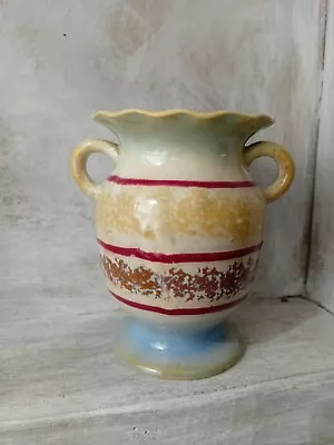 Buy Vintage 1930's Spongeware Vase Urn Shaped Raised Footed Base Double Handled • 19£