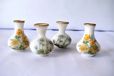 Buy Vintage Miniature Glass Flower Vases Pot Set Of 4 Floral Design White Gilt Edg K • 43.20£