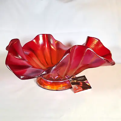 Buy Fenton Ruby Irridescent Cobweb Stretch Glass Bowl • 142.42£