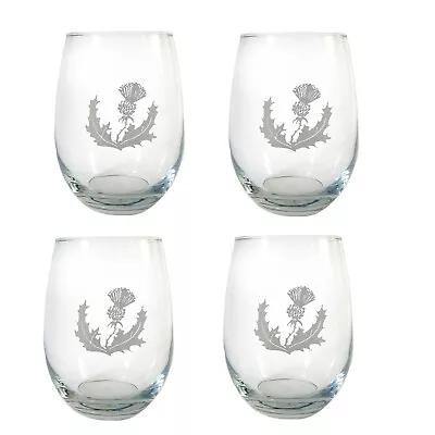 Buy Scottish Thistle Etched Stemless Wine Glass Set Of 4, Free Personalization • 65.25£
