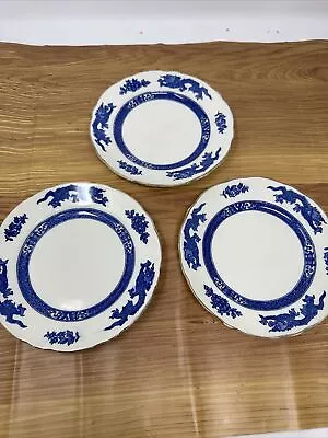 Buy Set Of 3 Royal Cauldon Side Plates Dragon Design Blue And White 6 Inch • 12£