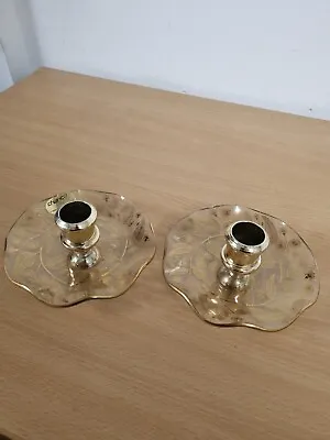Buy 2 Chance Glass Candlestick Holders Gold & Clear Vintage Candle Holder • 14.90£