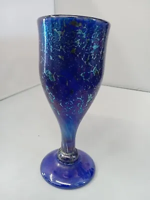 Buy Alum Bay Glass Goblet Drinking Glass Iridescent Indigo Blue 16cm Studio Glass • 14£