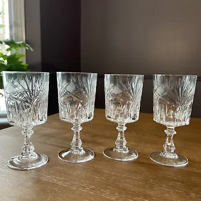 Buy Set Of 4 Vintage Russian Diamond Cut Crystal Glass 5oz Wine Water Goblets Glass • 24.13£
