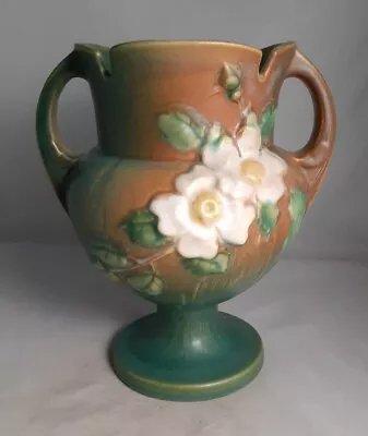 Buy Vintage Roseville Green  Pottery Vase   White Rose   #147-8    1940s  Euc. • 57.58£