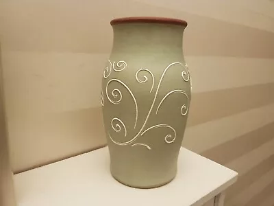 Buy Denby Pottery Ferndale Pattern Vase Satin Green White Tube Line Scrolls 21 Cm  • 22.70£