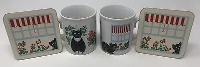 Buy 2 X Vintage Sadler Pottery Black Cat Mugs + Coasters Set 80s A1 Unused Condition • 35£