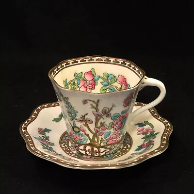 Buy Coalport Cup & Saucer The Indian Tree Flat 8 Sided 1960 Pink Green Brown Gold • 38.34£