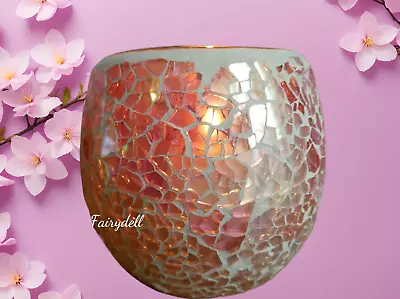Buy Candle Holder Bowl Pretty Glass  Tea Light Votive Holder Large Pink Iridescent • 8.95£