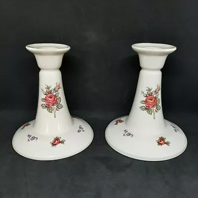 Buy Spode England Pink Roses Candlesticks Pair Of Floral China Home Decor 5.5 Inches • 19.99£