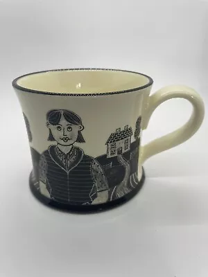 Buy Country Girl Moorland Pottery Country Ware Mug Black Cream Folk Handmade • 12.99£