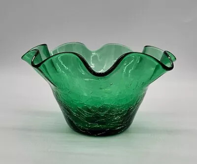Buy HTF!! 1974 BLENKO 3744x PINE Green Hand Blown Ruffled Crackle Glass Bowl 8   • 45.07£