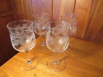 Buy Delightful Set/4 Antique Wine Crystal Glasses - Hand-etched W Flowers N Ferns • 47.36£