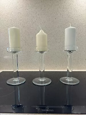 Buy 3 Beautiful LSA Vintage Clear Glass Column Candle Holders 9 Tall. • 15£