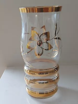 Buy 1950s Large Glass Vase Bohemian Gold Tone Floral Banded 10.5  • 38£