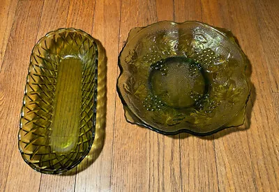 Buy Set Of 2 Vintage Green Dishes Grapevines Leaf Bowls Antique Candy Fruit • 16.98£