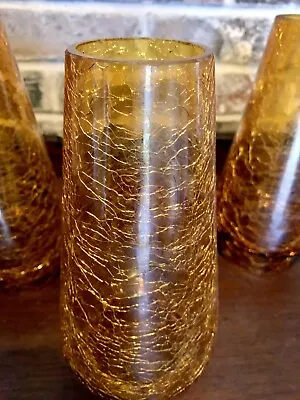 Buy 3 Mid Century Modern Amber Crackle Glass Hurricane Globe Rare Heavy 9” Tall • 38.31£