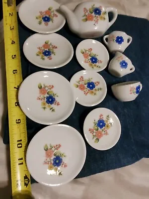 Buy Vintage Strombecker Corp. Childs China Porcelain Tea Set Floral Pink Blue Doll  • 42.01£