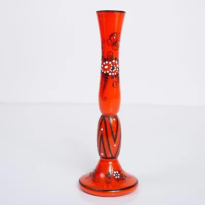 Buy Czech Glass Bud Vase W/ Raised Flowers Bohemian Handpainted ￼8.25  Tall • 25.85£