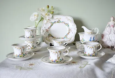 Buy Vintage Tuscan Hand Painted Hollyhocks Art Decor Tea Set For 6 Person, 21 Pieces • 155£