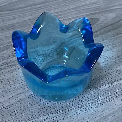 Buy Beautiful Blue Glass Tea Light Candle Holder / Dish  • 9.99£