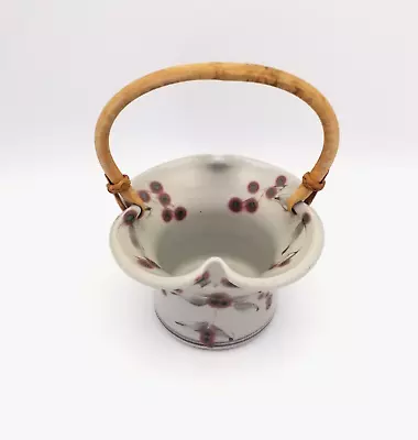 Buy Studio Art Pottery Grey Basket Pink Stylised Florals Chris Aston • 9£