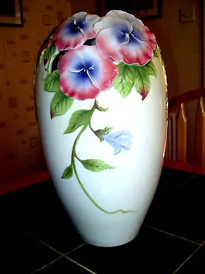 Buy Franz Porcelain Tall Beautiful Pansy Vase 14 Inches Fz00422 Signed • 195£