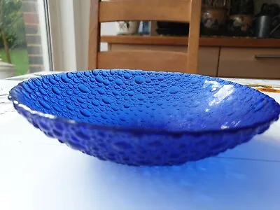 Buy 💐 Vintage Pavel Panek Sklo Union Cobalt Blue Bubble Glass Bowl • 6.50£