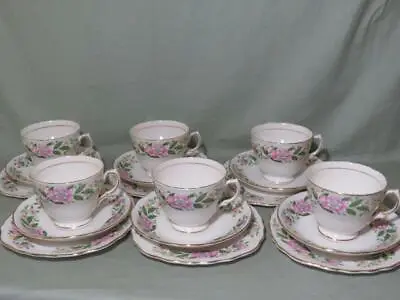 Buy 6 Vintage Colclough China Tea Trios Pink Floral Pattern 7684 • 40£