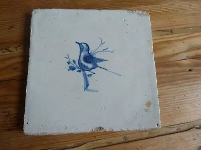 Buy Antique  17/18th C? Blue Painted Dutch Delft Tile - Bird • 25£