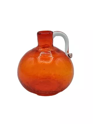 Buy Handblown Orange Crackle Glass Jug Vase With Handle 4  Tall • 12.39£