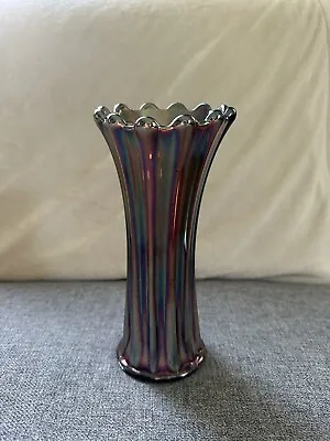 Buy Antique Westmoreland Amethyst Purple Carnival Glass Corinth Flute Vase 8 3/4” • 49.22£