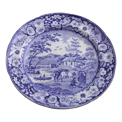 Buy Antique English Blue & White 10 3/8  Plate NATIVE Pattern William Adams C1825 #1 • 80£