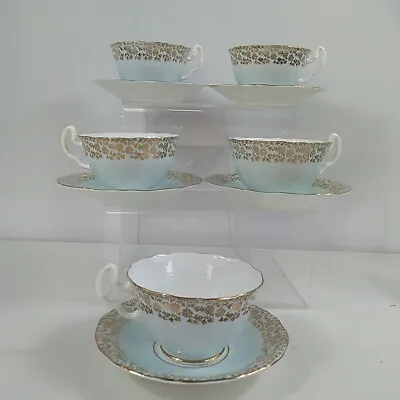 Buy Adderley China 1950s Pale Blue Gold Chintz Vintage 5 Person  Scalloped Edge • 16.38£