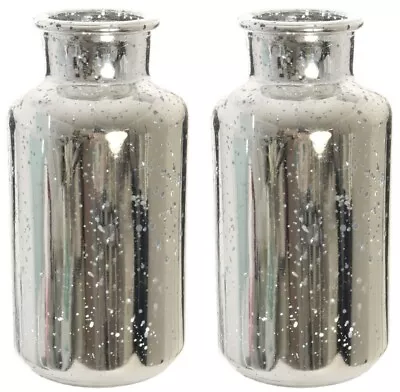 Buy Set Of 2 Glass Decorative Flower Vase Silver Splatter Funnel Neck Vase • 16.99£