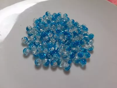 Buy Job Lot Of 100 Pieces Blue/Transparent Crackle Glass Beads Loose 6mm Approx • 1.49£