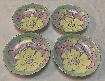 Buy 4 X Tuscan Plant Floral Pattern Beautiful Art Deco Hand Painted Saucers • 34.95£