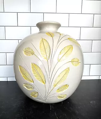 Buy MCM Vintage 8 1/4  Raymor Alvino Bagni Ball Vase - Impressed Yellow Leaves • 107.53£